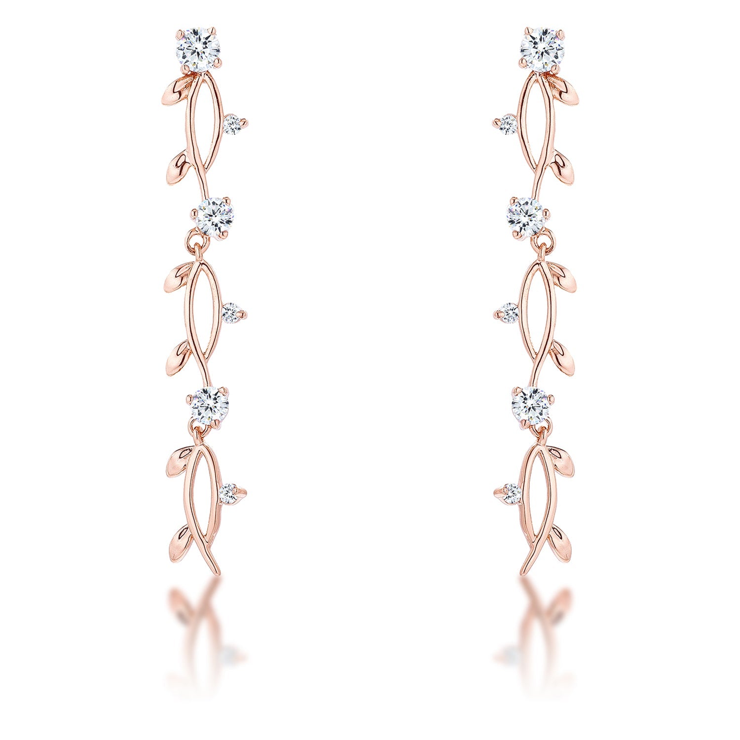 1.1Ct Vine Design Rose Gold Plated Earrings