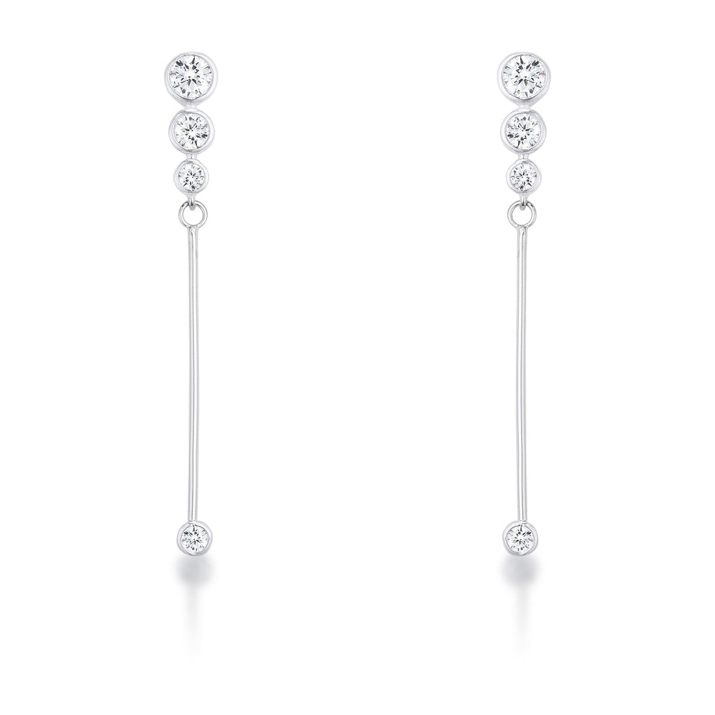 1.2Ct Graduated Rhodium Plated Drop Cubic Zirconia Earrings.