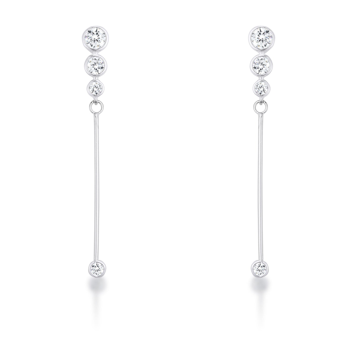 1.2Ct Graduated Rhodium Plated Drop Cubic Zirconia Earrings.