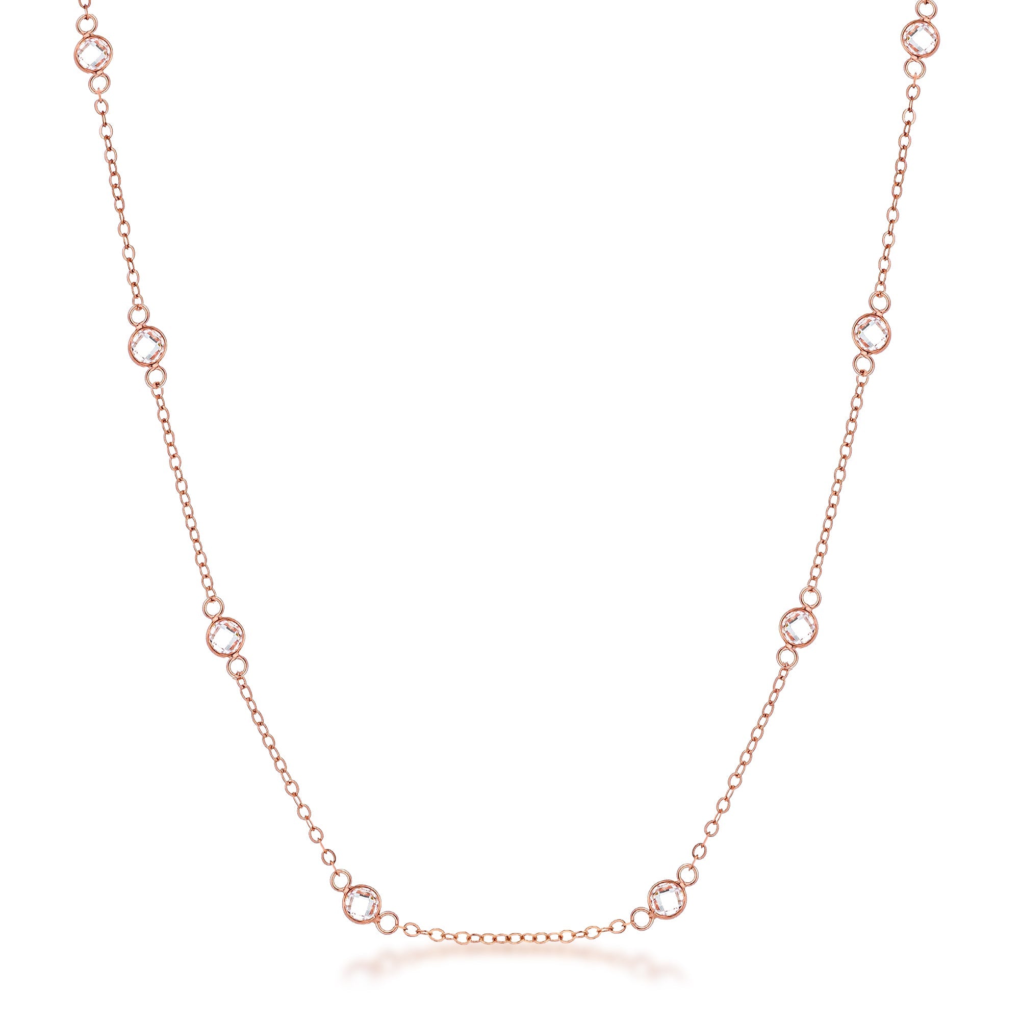16 18k Rose Gold Plated Clear CZ Round Bezel Saturn Necklace
