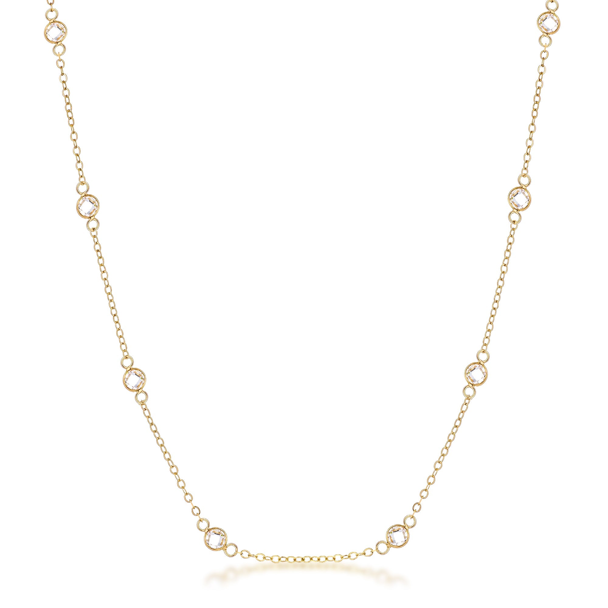 16 18k Gold Plated Clear CZ Round Bezel Saturn Necklace